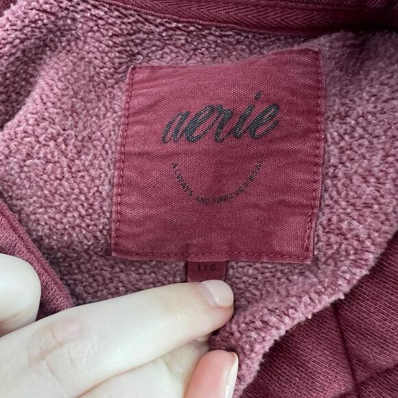 Aerie Oh Snap Henley Pullover Maroon Oversized Sweatshirt Thermal Size Large - Picture 7 of 7